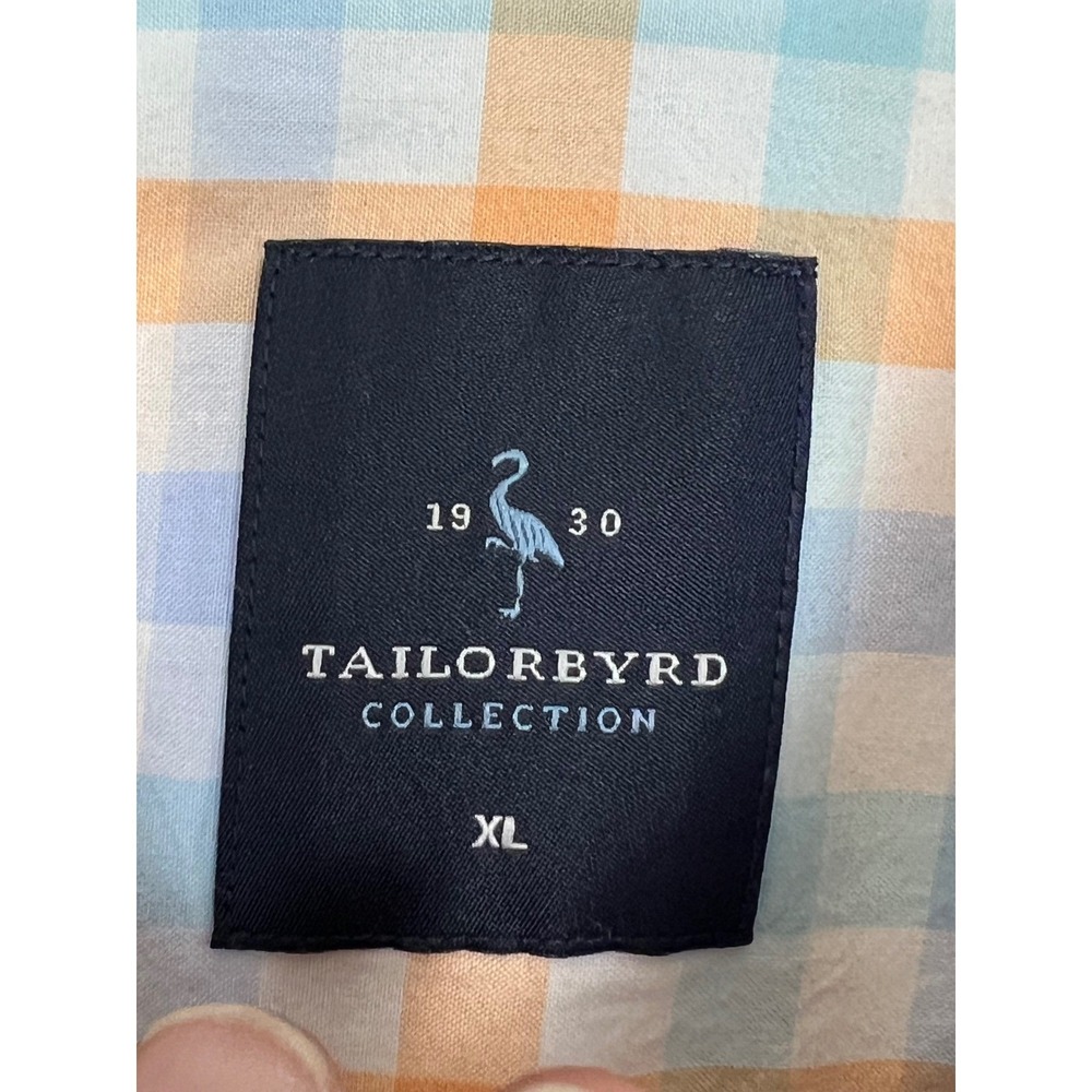 Tailorbyrd Collection Mens XL Short Sleeve Gingham Button Down Shirt Blue Orange - Picture 4 of 10